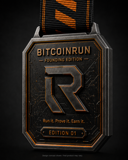 BitcoinRun Founding Edition medal 45 degree front design visual
