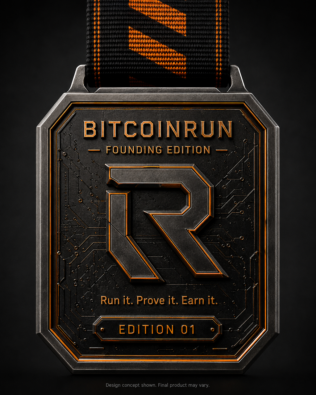 BitcoinRun Founding Edition medal front design visual