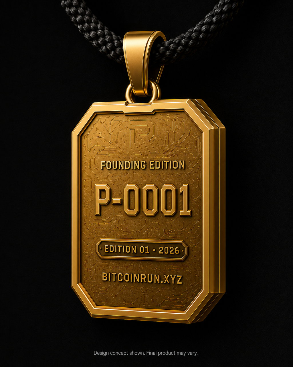 BitcoinRun Founding Edition pendant 45 degree back design visual