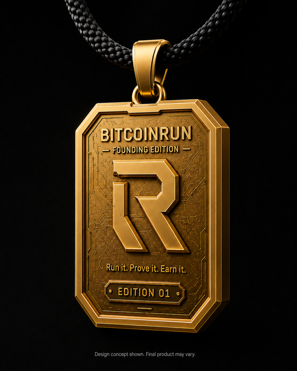 BitcoinRun Founding Edition pendant 45 degree front design visual