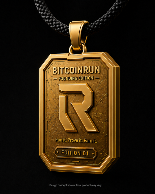 BitcoinRun Founding Edition pendant 45 degree front design visual