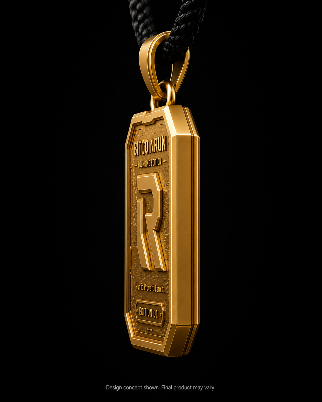 BitcoinRun Founding Edition pendant side design visual