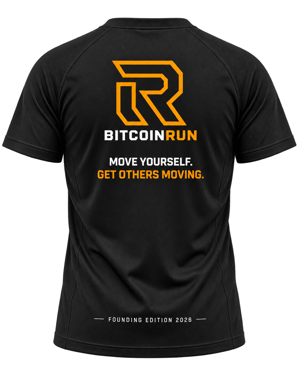 BitcoinRun Founding Edition black technical T-shirt back